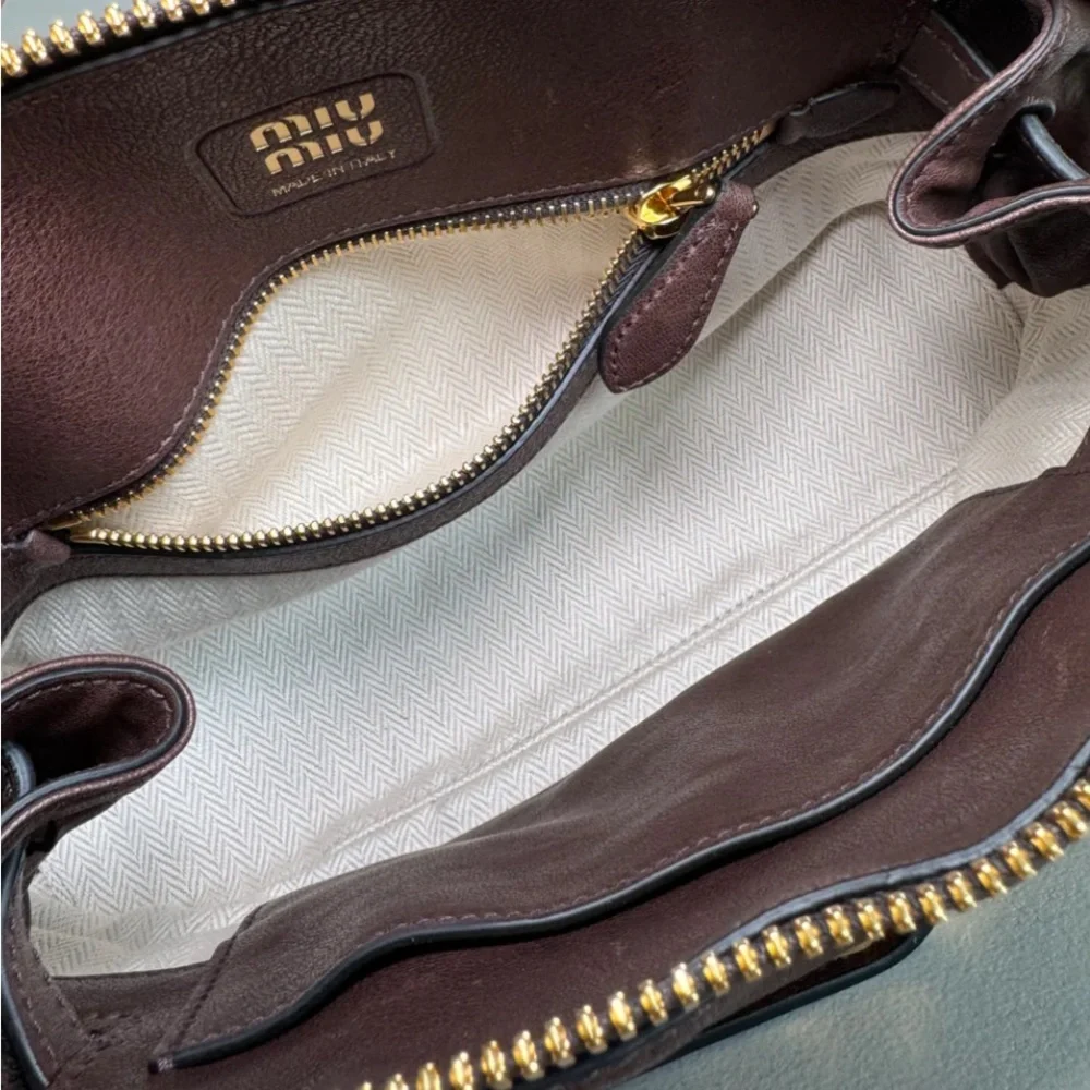 Miu Miu Brown and Gold Leather Satchel - Picture 4 of 9